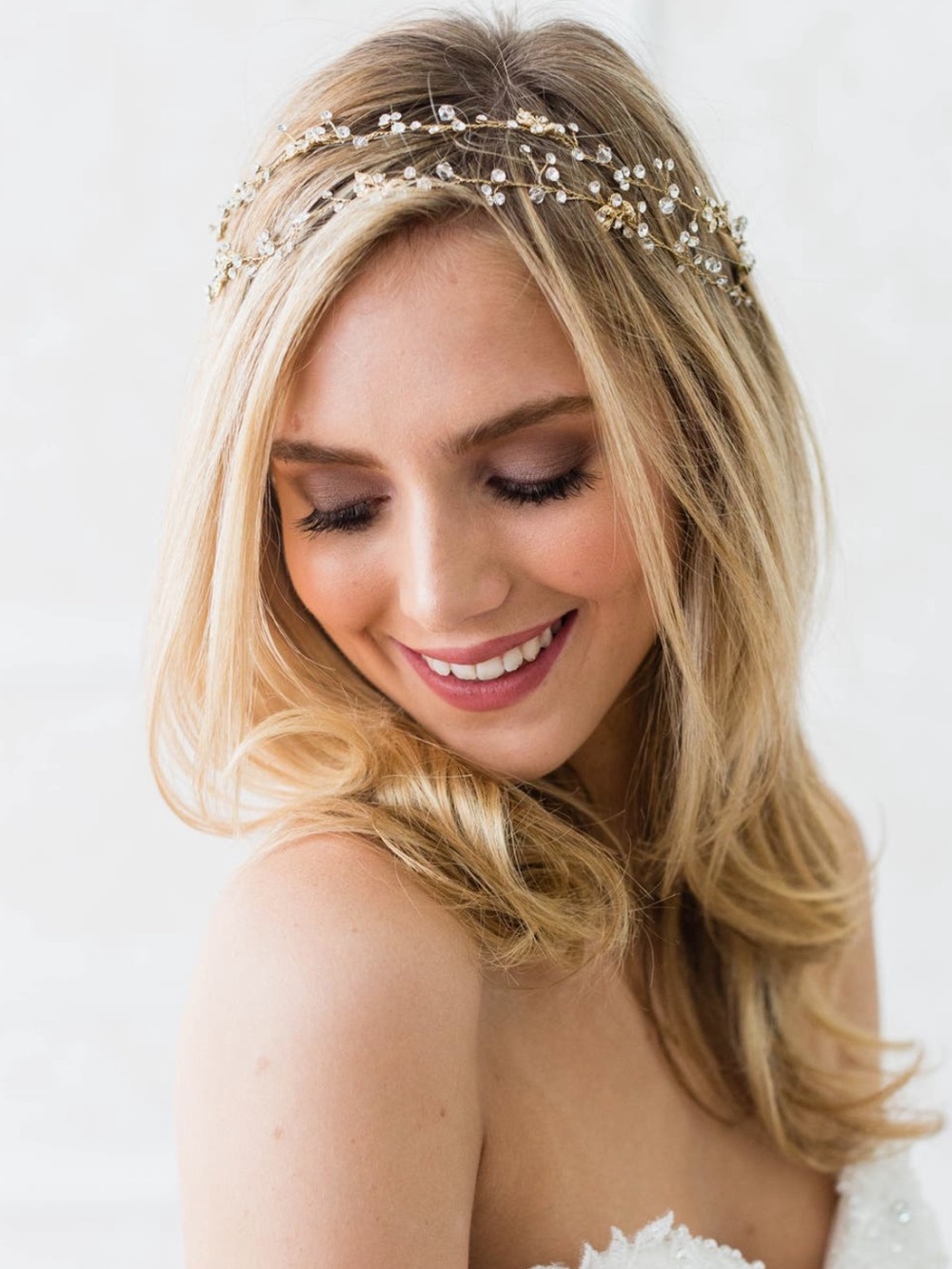 Brides & Hairpins Gia Halo Gold and Crystal Bridal Headband-Hair Accessories